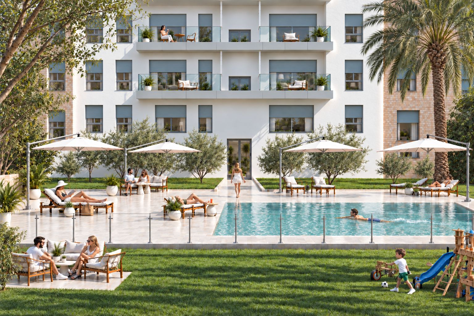 Residencial Luis Bolinches, zona común con piscina y jardín